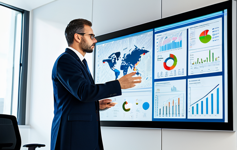 A professional male civil servant in a modest business suit, standing attentively in a modern government office. He is engaging with a large, interactive transparent screen displaying complex data visualizations, charts, and maps, symbolizing smart governance and data-driven decision-making. The setting is clean and high-tech, with soft studio lighting. perfect anatomy, correct proportions, natural pose, well-formed hands, proper finger count, high-resolution, professional photography, fully clothed, appropriate attire, modest clothing, safe for work, appropriate content, professional.