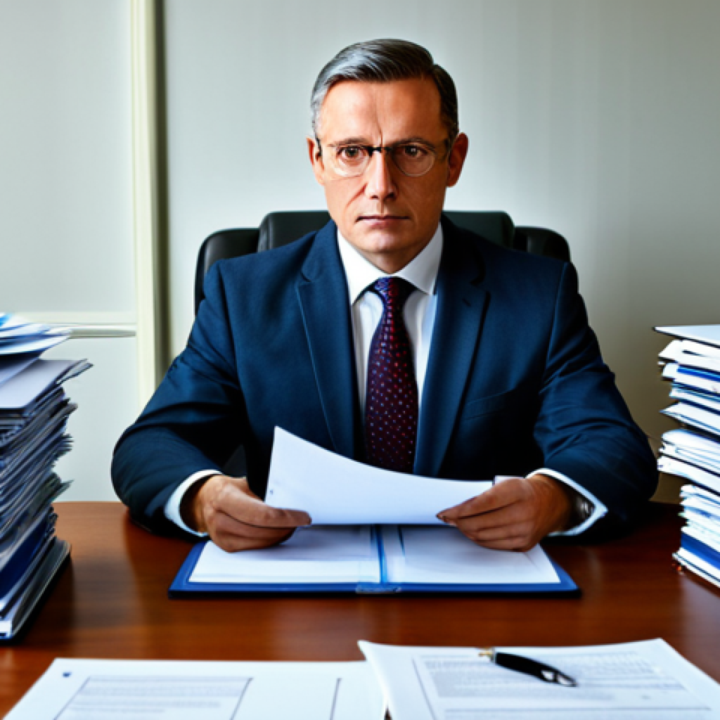 **

"A dedicated civil servant in a modest, professional outfit, working diligently at a desk piled with documents in a bright, modern government office, fully clothed, appropriate attire, safe for work, perfect anatomy, natural proportions, high quality, professional."

**