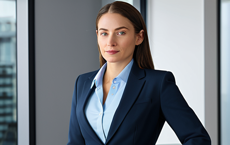 공무원 직무와 직렬 선택의 주요 차이점 - **A professional businesswoman in a modern office, wearing a tailored business suit, fully clothed, ...