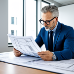 공무원 시험 한국사 공부 비법 - **A professional architect in a modern office:** A fully clothed architect, wearing appropriate atti...