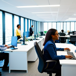 국가공무원과 지방공무원의 차이점 - **Image:** A group of diverse, fully clothed government employees in a modern, brightly lit office b...