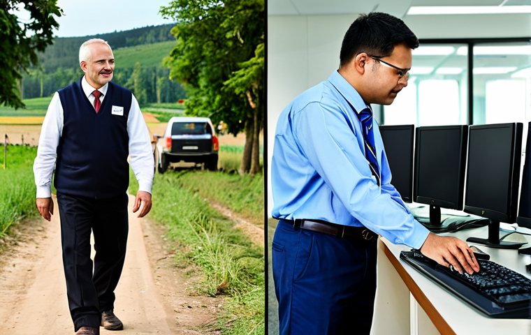 국가공무원과 지방공무원의 차이점 - **Image:** A local government official (male), fully clothed in modest attire, interacting with farm...