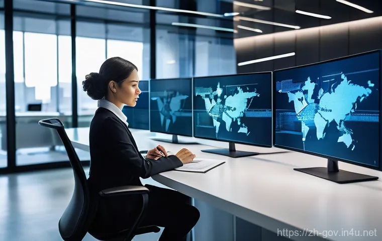 공무원 생활을 풍요롭게 만드는 방법 - A professional civil servant, either male or female, in their 30s, is seated at a sleek, modern desk...