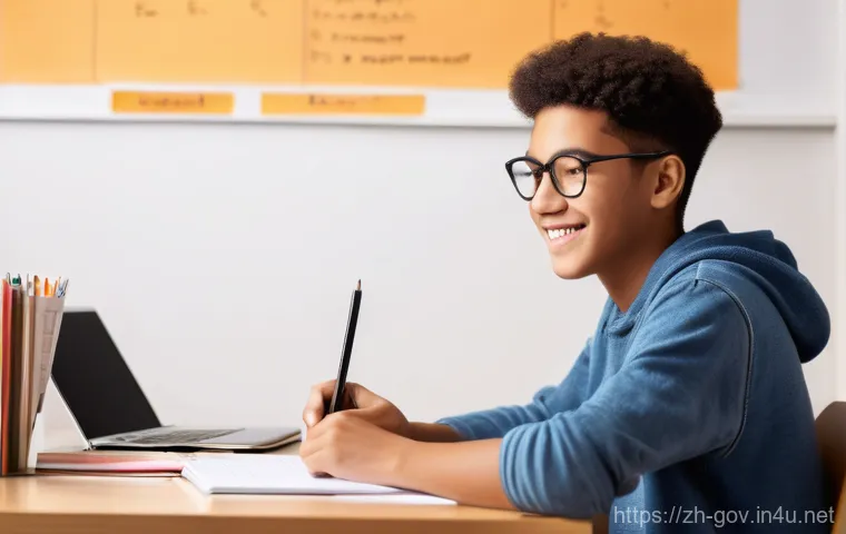 공무원 시험 준비 중 발생하는 주요 문제 해결법 - **A highly focused and diligent young adult student (18-25 years old) is seated at a neat and organi...