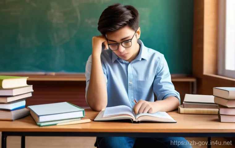 공무원 시험 준비 중 피해야 할 주요 오류 - **Prompt:** "A determined young adult student, dressed in everyday modest clothes, is intensely focu...