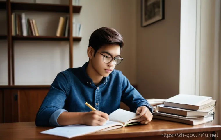 공무원 시험에서 실수하지 않는 방법 - **Prompt:** A young adult student, approximately 20-25 years old, sits at a wooden study desk, surro...