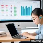 공무원 시험 준비를 위한 최신 학습 도구 - A modern study environment showing a young Chinese student using a sleek laptop and smartphone simul...