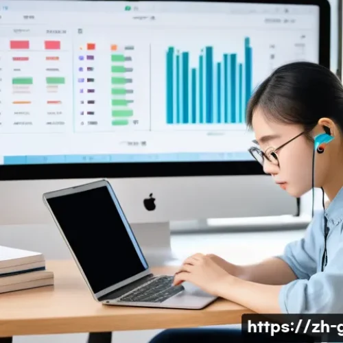 공무원 시험 준비를 위한 최신 학습 도구 - A modern study environment showing a young Chinese student using a sleek laptop and smartphone simul...