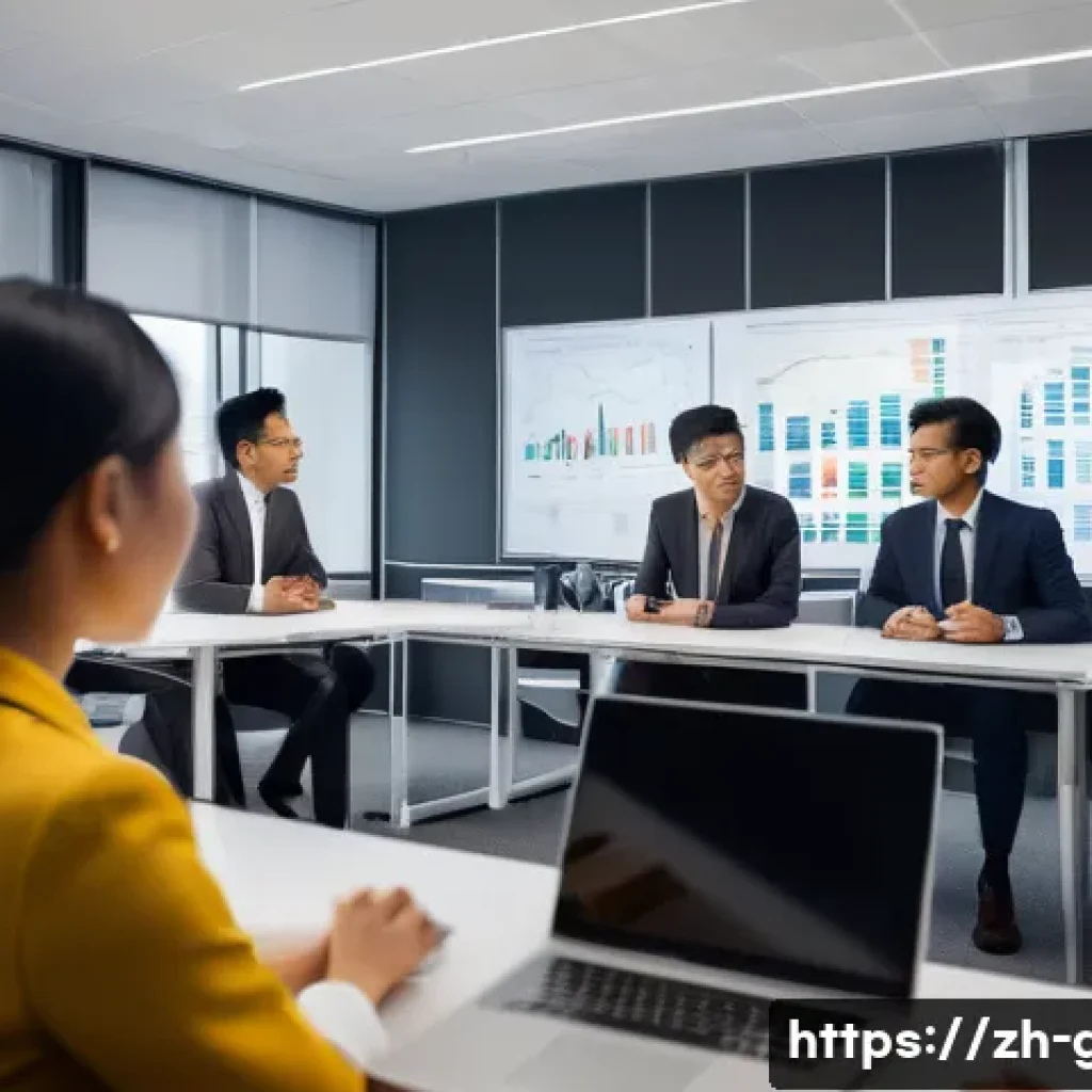 공무원 조직에서의 성공적인 갈등 해결 방법 - A diverse group of civil servants in a modern office setting, actively engaged in a team meeting. Th...