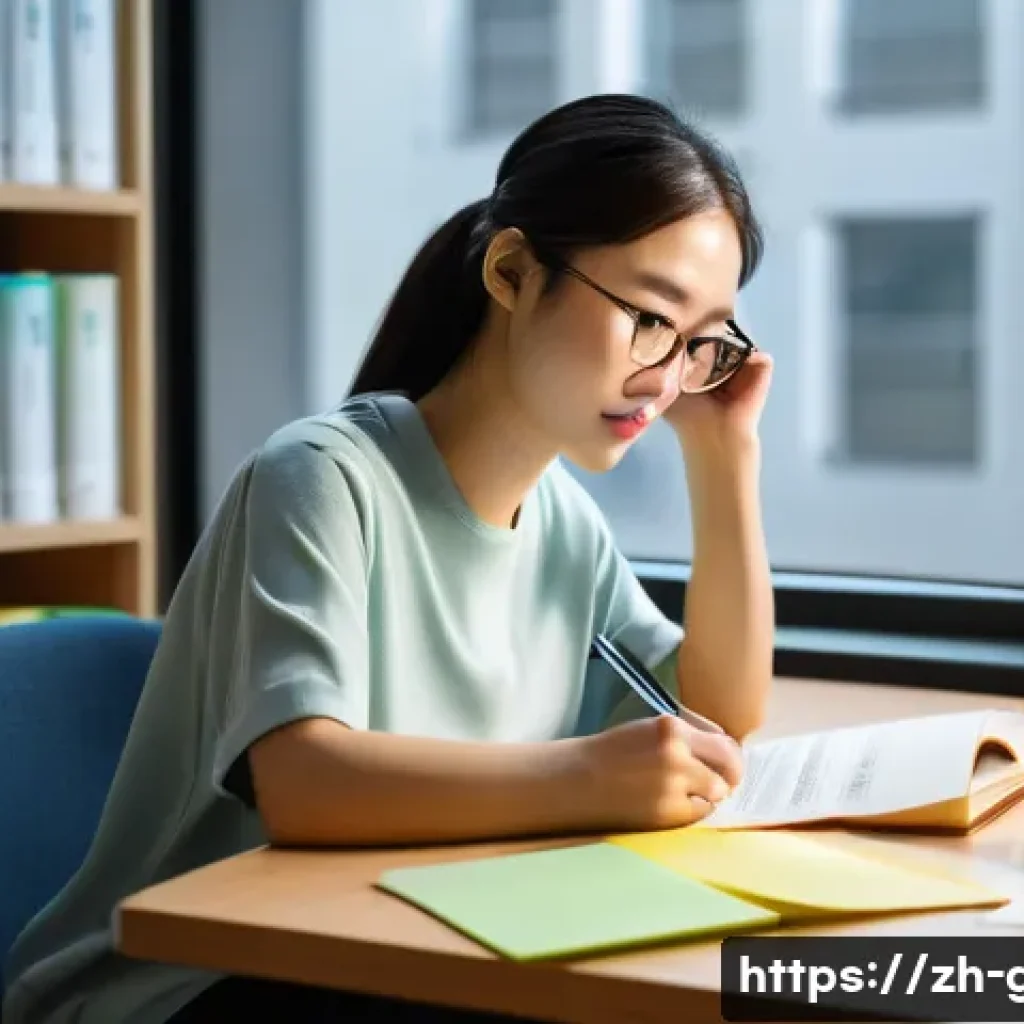 공무원 시험에서 자주 나오는 질문 - A modern study scene featuring a young Chinese adult sitting at a clean desk with open textbooks and...