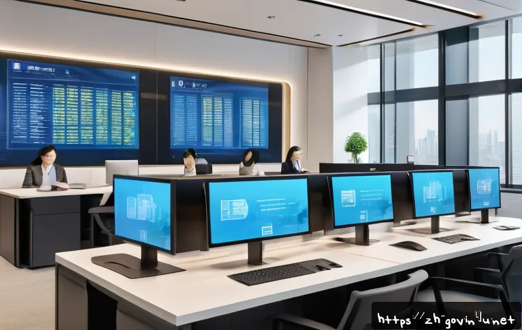 공무원 조직에서의 주요 성공 사례와 교훈 - A modern government office environment showcasing digital transformation: diverse civil servants col...
