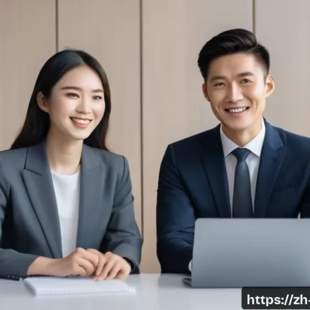 공무원 면접 필수 준비 사항 - A modern professional interview scene in a bright office, featuring a confident young Asian man dres...