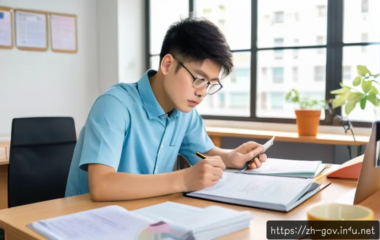 공무원 시험과 관련된 대표적인 성공 사례 - A focused young Chinese adult studying efficiently at a modern desk in a clean, quiet room, surround...