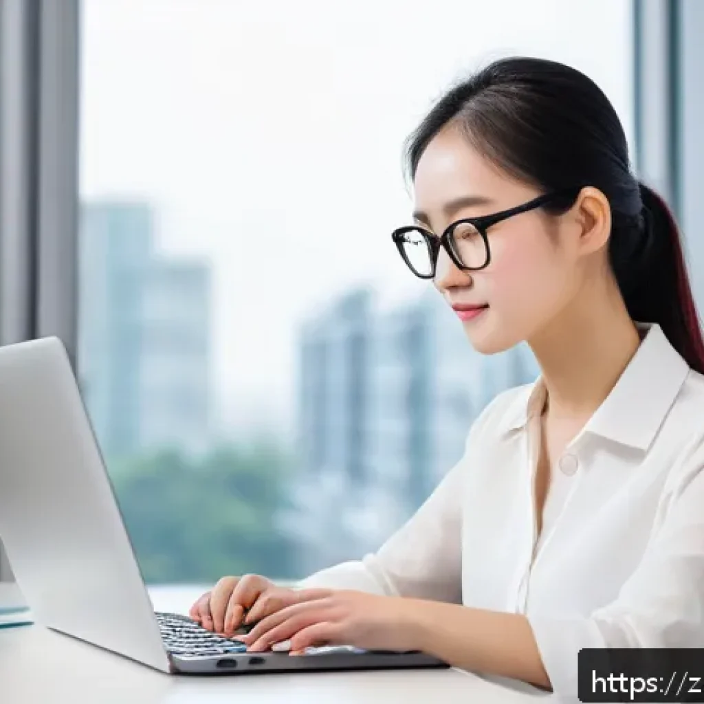 공무원 실기 시험 체크리스트 - A modern office environment showing a young Chinese professional woman sitting at a clean desk, focu...
