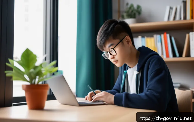 공무원 시험 준비에 필요한 필수템 - A modern study room scene showing a young Chinese student wearing casual clothes and glasses, sittin...