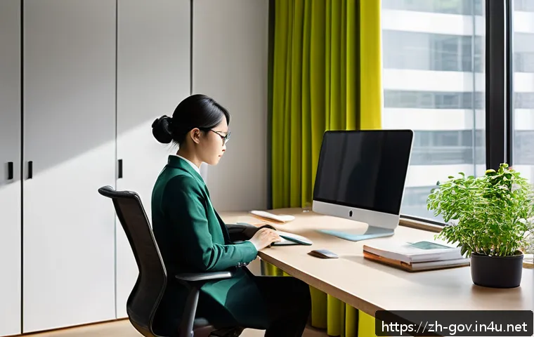 공무원 업무량 관리 방법 - A modern office workspace featuring a neatly organized desk with minimal clutter, essential work too...