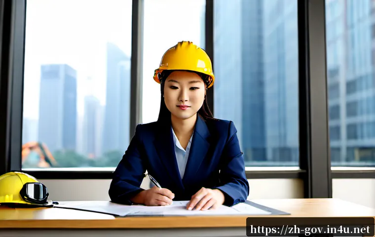 공무원 업무와 관련된 기술 자격증 - Photorealistic public service technical professional reviewing an infrastructure inspection plan at ...